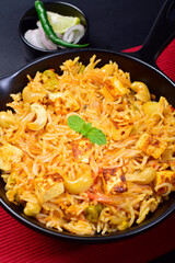 Closeup of veg pulao in serving plate