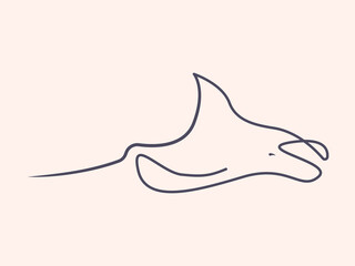 Continuous one line drawing of manta ray. Simple illustration of stingray fish line art vector illustration - obrazy, fototapety, plakaty