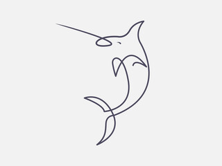 Continuous one line art minimal design sailfish whale, dolphin
