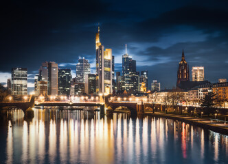 Naklejka na ściany i meble Frankfurt skyline at night - Frankfurt, Germany