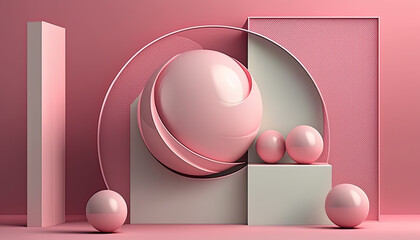 Rose, pink background shapes for luxury, structure building. Dreamy mood, la vie en rose, beautiful. Generative AI.