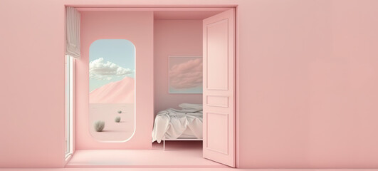 Fototapeta na wymiar Rose, pink dream interior elements for luxury, structure building. Dreamy mood, la vie en rose, beautiful. Generative AI.