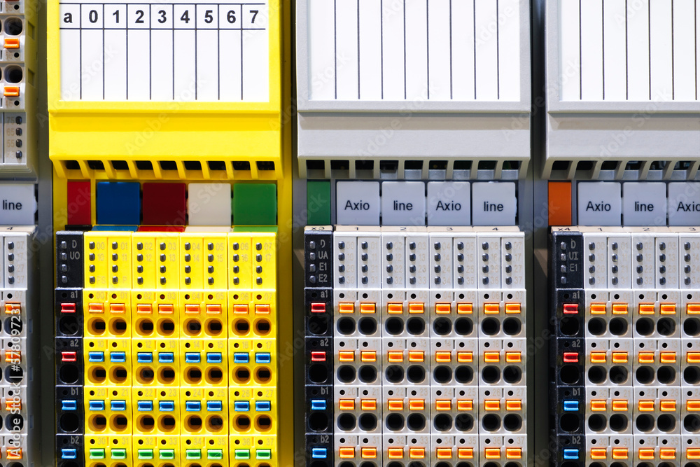 Poster box for color wires of distribution of an electricity, plc control panel with wiring, lectric contro
