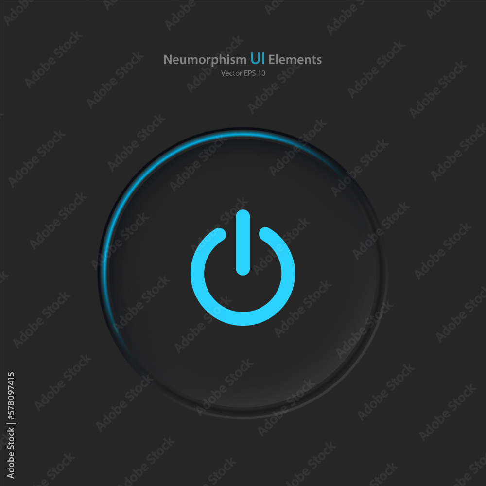 Poster power button on a black background. user interface elements in the style of neumorphism, ux. vector 