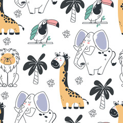 Pattern seamless animal safari cute baby animal jungle cover background concept. Vector graphic design illustration
