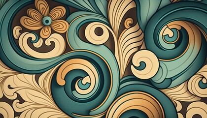 Vintage style wallpaper seamless pattern with curls digital illustration created with generative AI technology