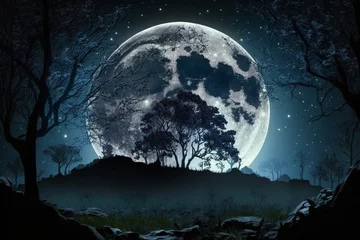 Fotobehang Volle maan en bomen Halloween landscape with moon