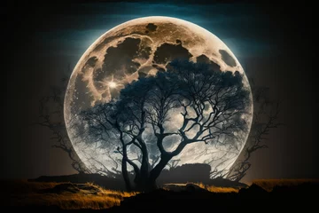 Afwasbaar Fotobehang Volle maan en bomen Halloween background with moon