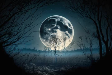 Papier peint photo autocollant rond Pleine Lune arbre moon over the forest