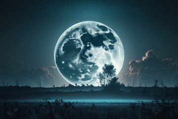 Fototapeta na wymiar Full moon over the lake