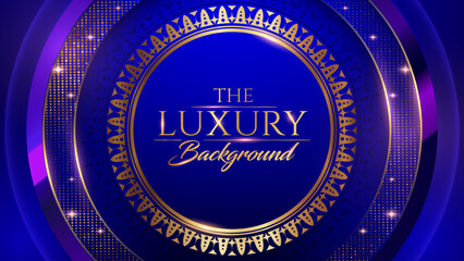 Blue Purple Golden Royal Awards Graphics Background. Center Round Circle ring Elegant Shine Modern Template. Luxury Premium Corporate Template. Abstract Certificate Banner Dynamic Crystal Design.