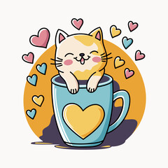 Cute cat with cup of coffee