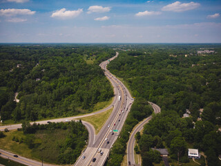 aerial view of highway into the distance
