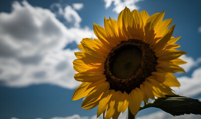 Sunflower under the blue sky close-up macro, AI generative