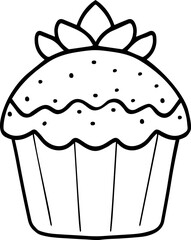 Vector illustration of a cupcake. Black and white illustration. An idea for holiday invitations, for coloring books, for postcards, for a cookbook, for children's creativity.