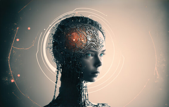 Artificial Intelligence Beauty: A Cyberpunk Android Girl with Neural Implants and Futuristic Augmentations