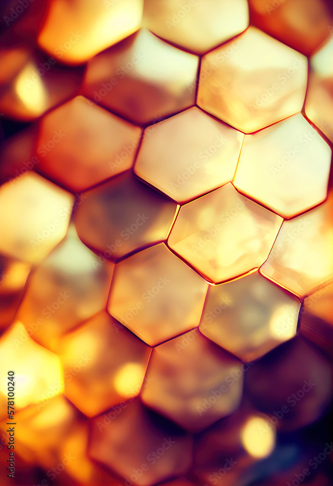 Poster beautiful golden hexagonal honeycomb background. digital art.