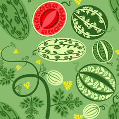seamless pattern with bright juicy watermelons