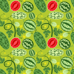 seamless pattern with bright juicy watermelons