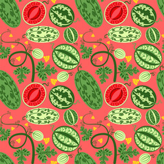 seamless pattern with bright juicy watermelons