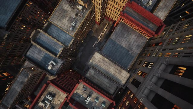 Aerial view of Midtown Manhattan at sunset