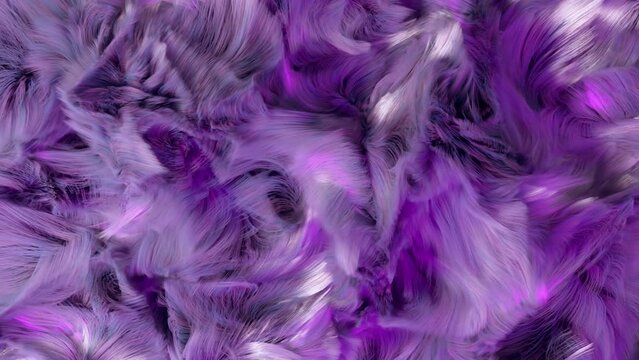 Pink and purple plush hair fur blowing in the wind. 4K CGI background.
