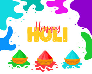 Happy Holi indian hindu festival of white background with colorful powder paint. Vector banner, poster, creative, flyer.