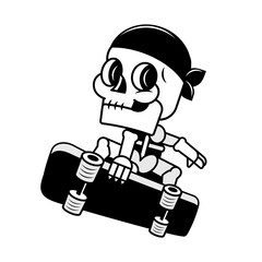 Vector Tracing illustration of skeleton skull trick with skateboard . Can be used as Logo, Brands, Mascots, tshirt, sticker, patch and Tattoo
