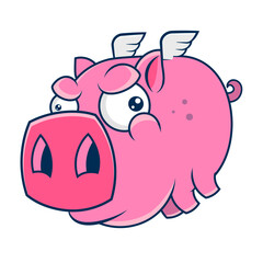 Fantasy doodle design template with pig with wings.