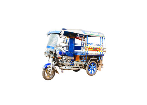 A three wheeled taxi cab isolated on transparent background, automotive concept, png file
