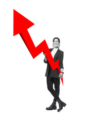 The woman with a large rising business arrow in her arm isolated on free PNG Background. Success...