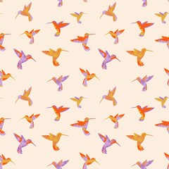Fototapeta na wymiar Seamless pattern with hummingbirds, for paper, fabric. Spring mood