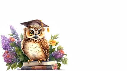 Cartoon Owl wearing a square academic cap. Thank you Teacher gift card