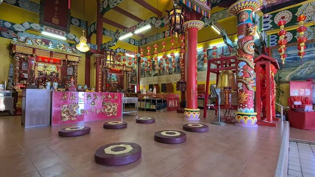 Beautiful colorful interior of a Chinese temple