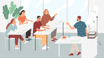 Class. Teacher communicates with the students.