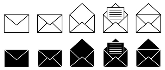 Set of email icon. Envelope illustration isolated on white background