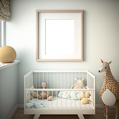 Nursery room with wall frame mockup