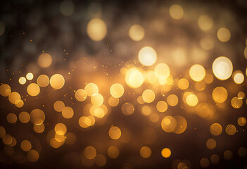 Fototapeta premium Ai-Generated Festive Christmas Scene with Glittering Gold Lights and Snowy Winter Decorations
