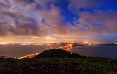 Cercles muraux Plage de Baker, San Francisco Golden Gate Bridge and City of San Francisco from Marin Headlands at Night
