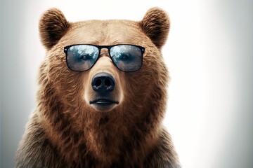 Bear wearing sunglasses with white background - Generative AI