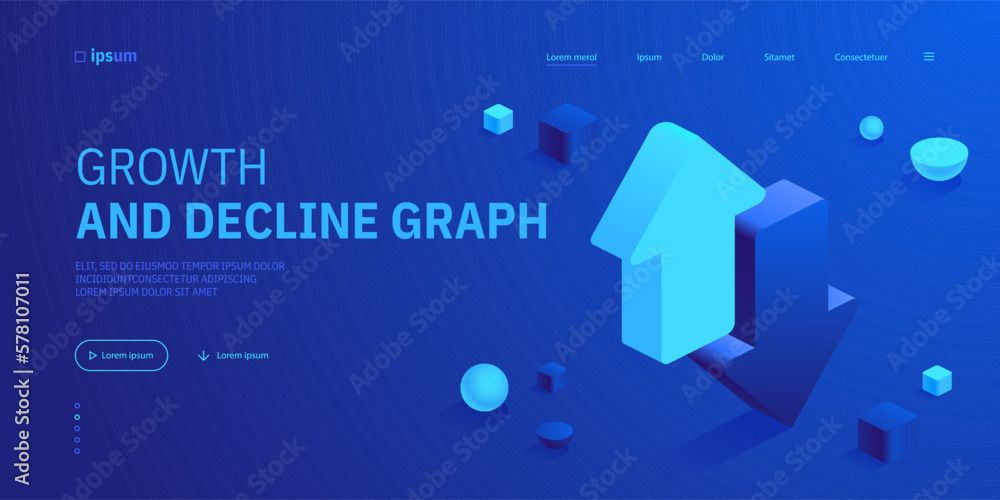 Poster arrows up and down icon in isometric view. growth and decline graph chart. data analysis, financial 