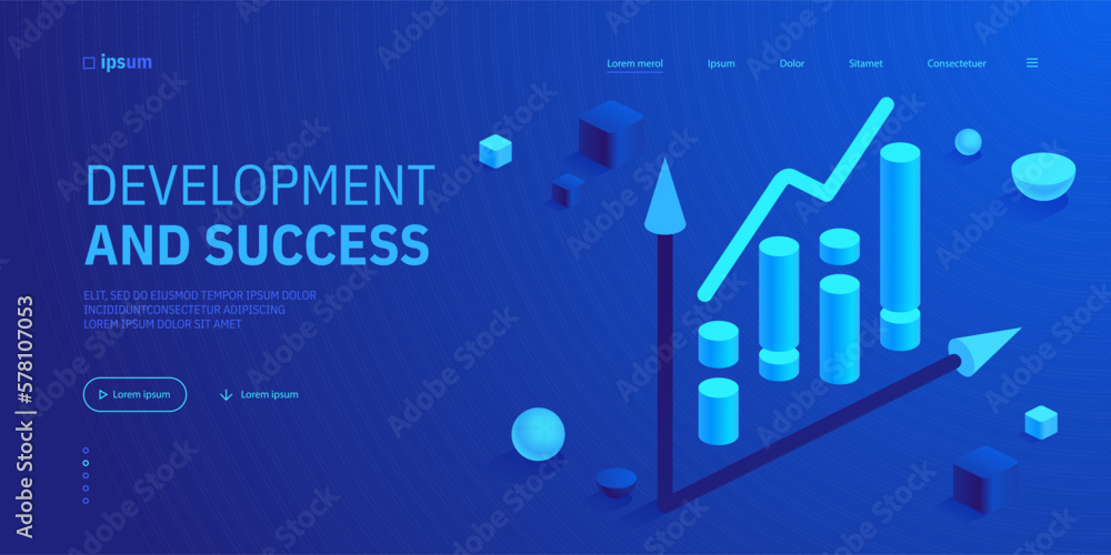 Poster bar graph and line chart with two axes. analysis progress, development and success icon. statistics 