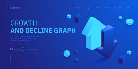 Arrows up and down icon in isometric view. Growth and decline graph chart. Data analysis, financial statistics. Vector illustration for visualization of business presentation, reports concept