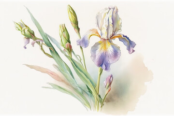 Iris flower. Watercolor flower illustration for background, invitation, birthday card. Generative AI