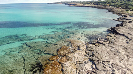 aerial view natural paradise beach in the mediterranean, Calamillor, Majorca, Balearic Islands