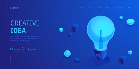 Obraz na płótnie Canvas Electrical light bulb icon. Creative idea, insight, inspiration and imagination, successful business innovation concept. Isometric vector illustration for visualization of business presentation