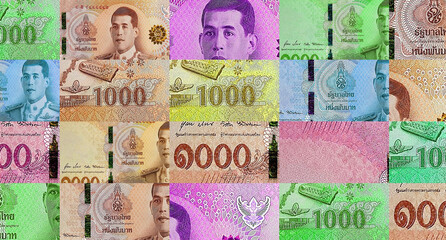 Thai Baht 1000 THB banknotes abstract color mosaic pattern