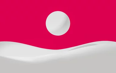 Landscape and White Sphere, Viva Magenta color Background, 3d render 2023