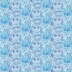 Cute kids crab pattern for girls and boys. Colorful crab on the abstract bright pattern create a fun cartoon drawing. The background is made in colors. Urban crab pattern for textile