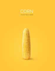 Creative layout made of yellow corn on the yellow background. Flat lay. Food concept. Macro...